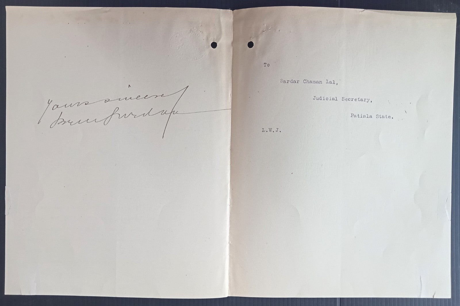 India 1915 POLITICAL AGENCY PHULKIAN STATES crested letter Sikh Sepoy imprisoned