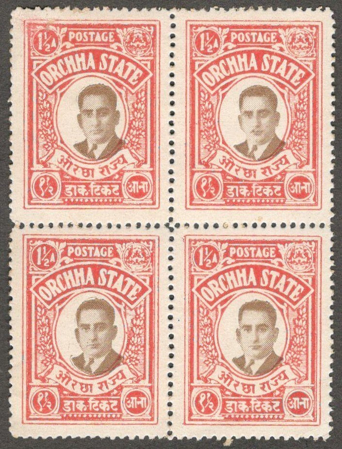 (AOP) India ORCHHA STATE 1935 1 1/2a MNH block of 4. SG 13