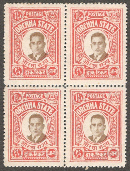 (AOP) India ORCHHA STATE 1935 1 1/2a MNH block of 4. SG 13