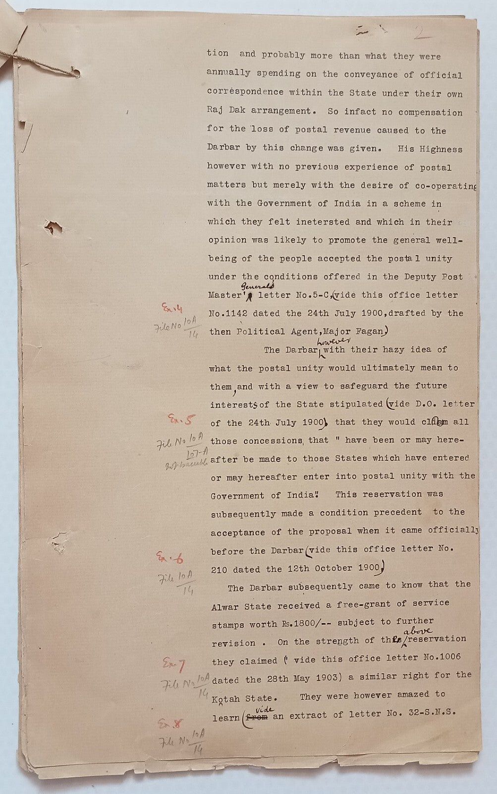 AOP India 1900 Official correspondence : Kotah State POSTAL UNITY