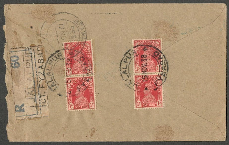AOPIMT India illustrated 1938 registered cover 