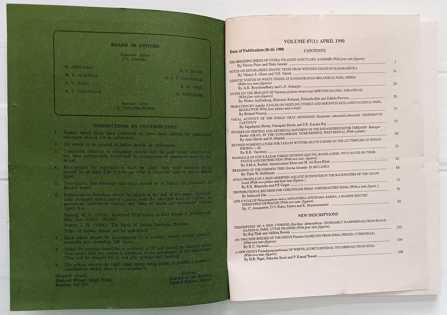 AOP India JOURNAL OF THE BOMBAY NATURAL HISTORY SOCIETY April 1990