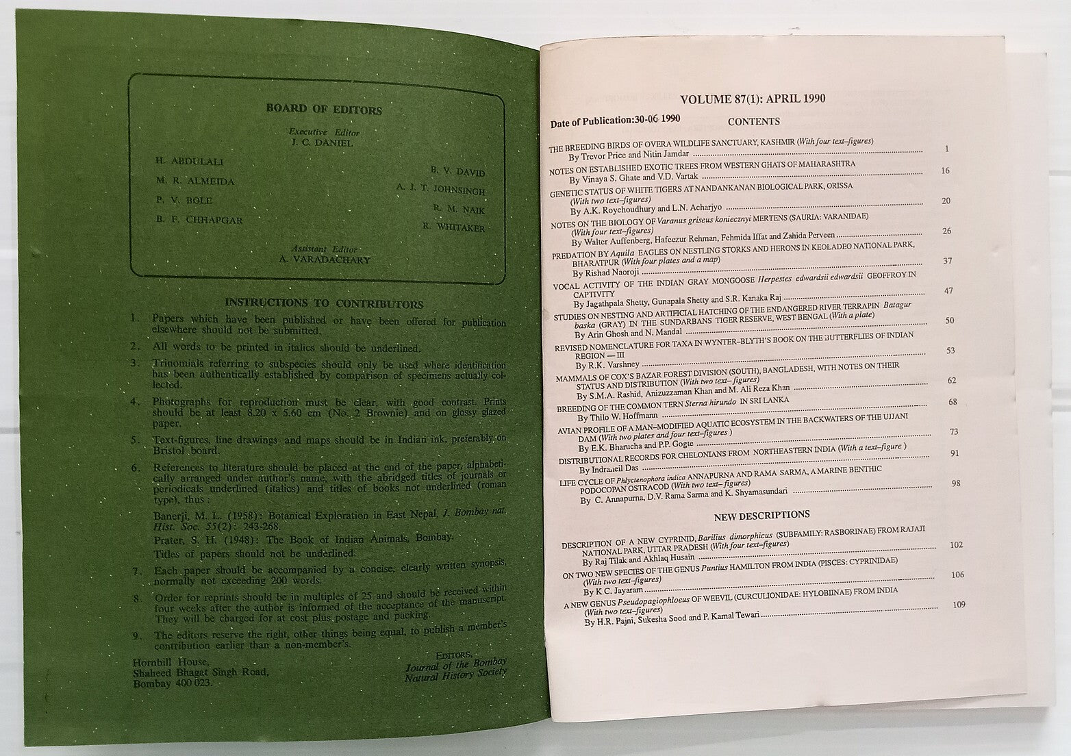 AOP India JOURNAL OF THE BOMBAY NATURAL HISTORY SOCIETY April 1990