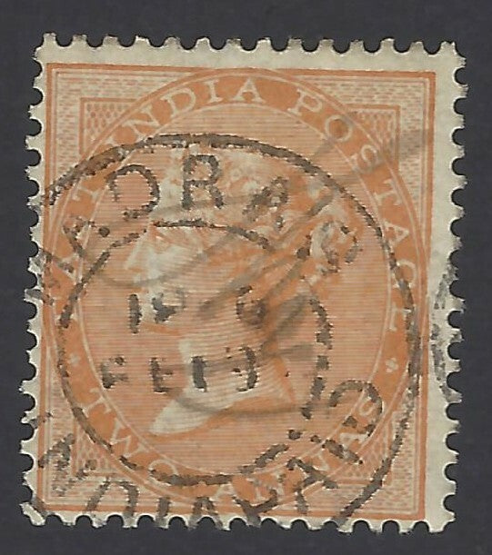 India Queen Victoria 1855 2a orange no wtmrk canc MADRAS INDIA PAID cds VF SON
