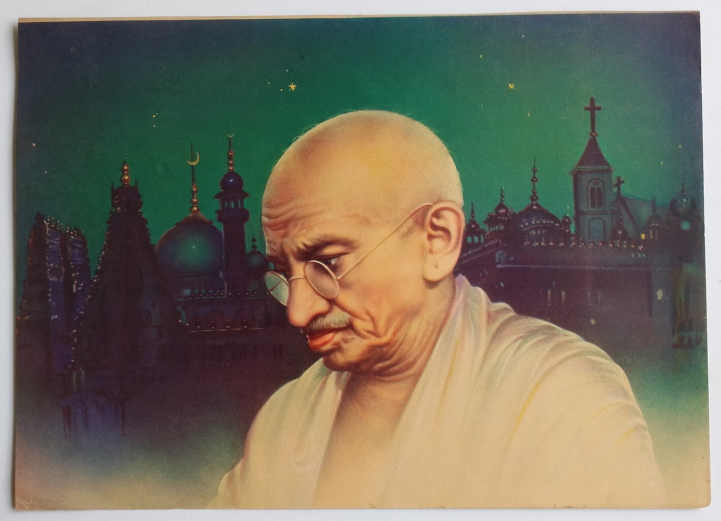 AOP India vintage poster GANDHI,MOAQUE & CHURCH 10x14 inches R