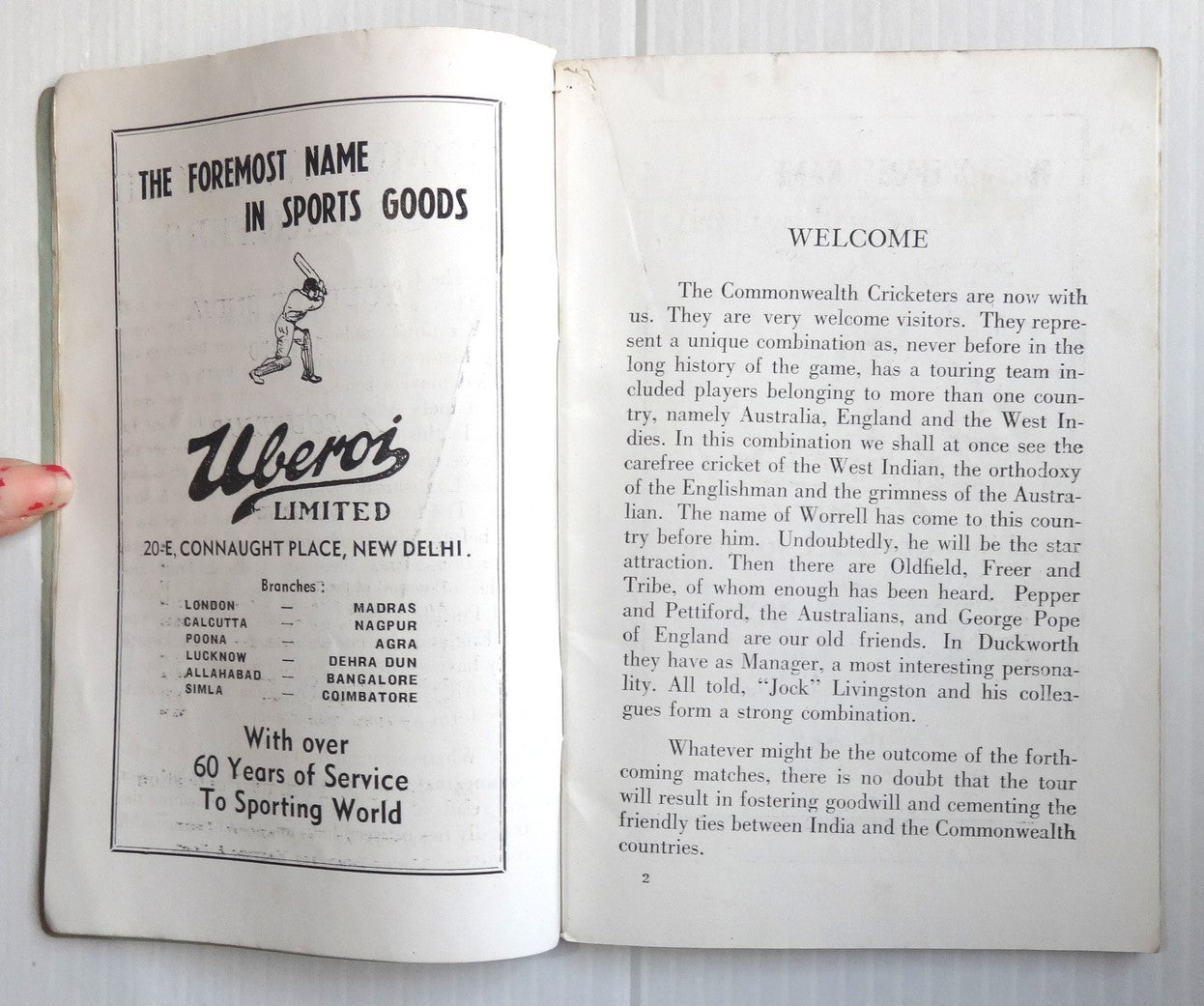 West Indies Cricket Tour of India souvenir / programme 1949-50