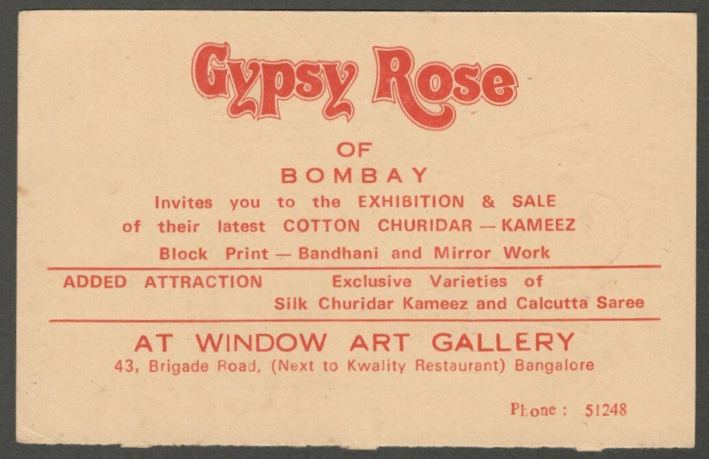 AOP India postal card with WINDOW ART GALLERY advertisement