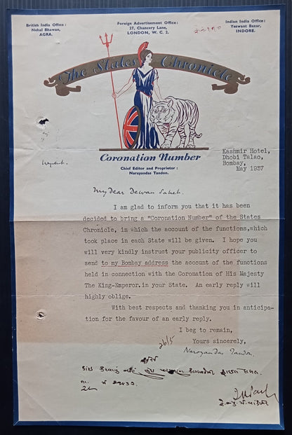 India The States Chronicle Coronation Number attractive letterhead 1937