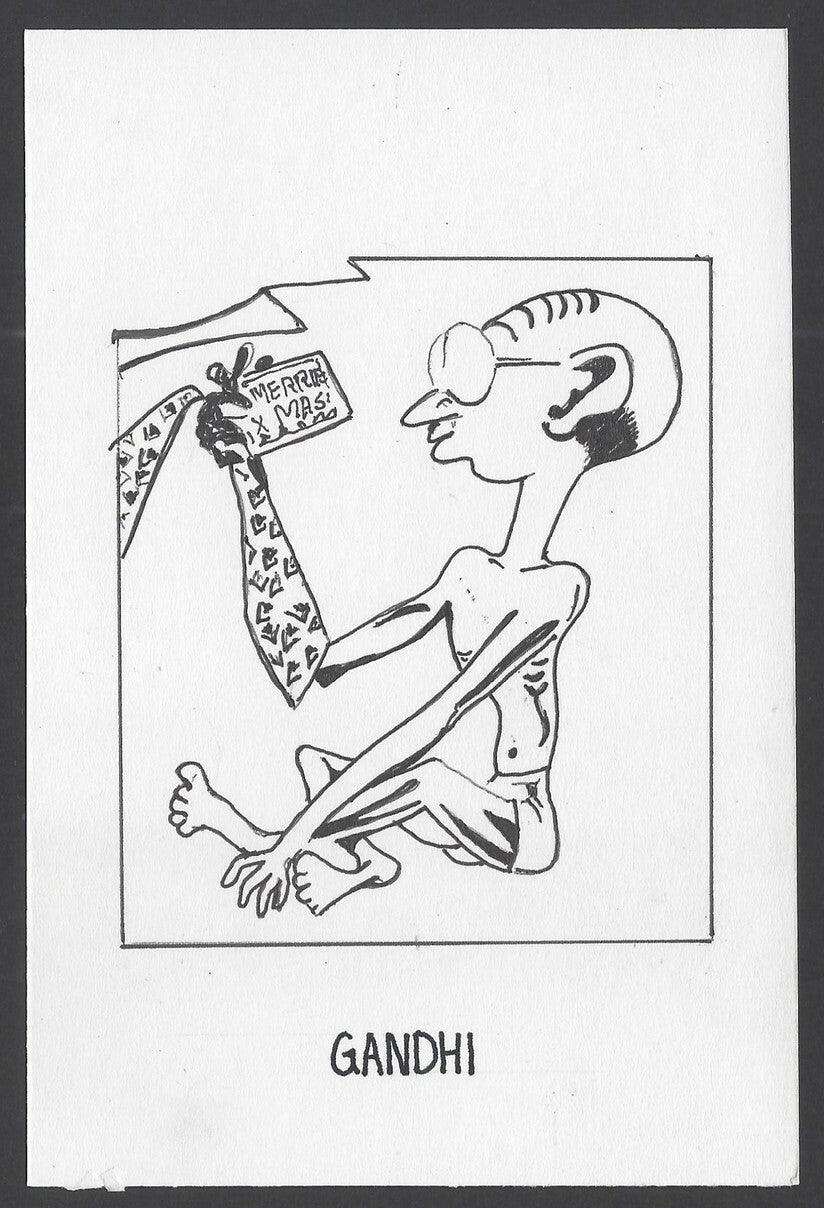 India Gandhi hand drawn postcard GANDHI