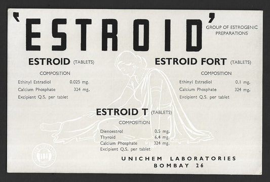 India Unichem Laboratories, Bombay ESTROID vintage blotter