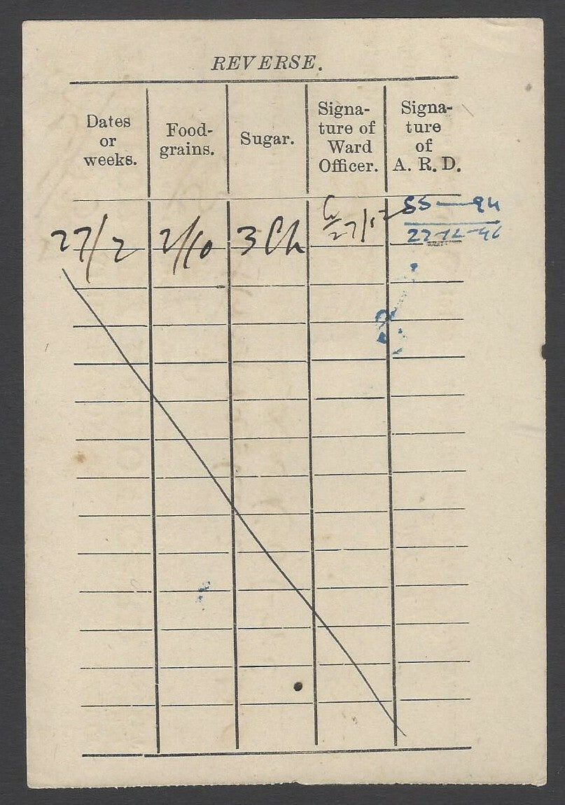 AOPIMT India WW2 1946 AJMER RATIONING Temporary Ration card