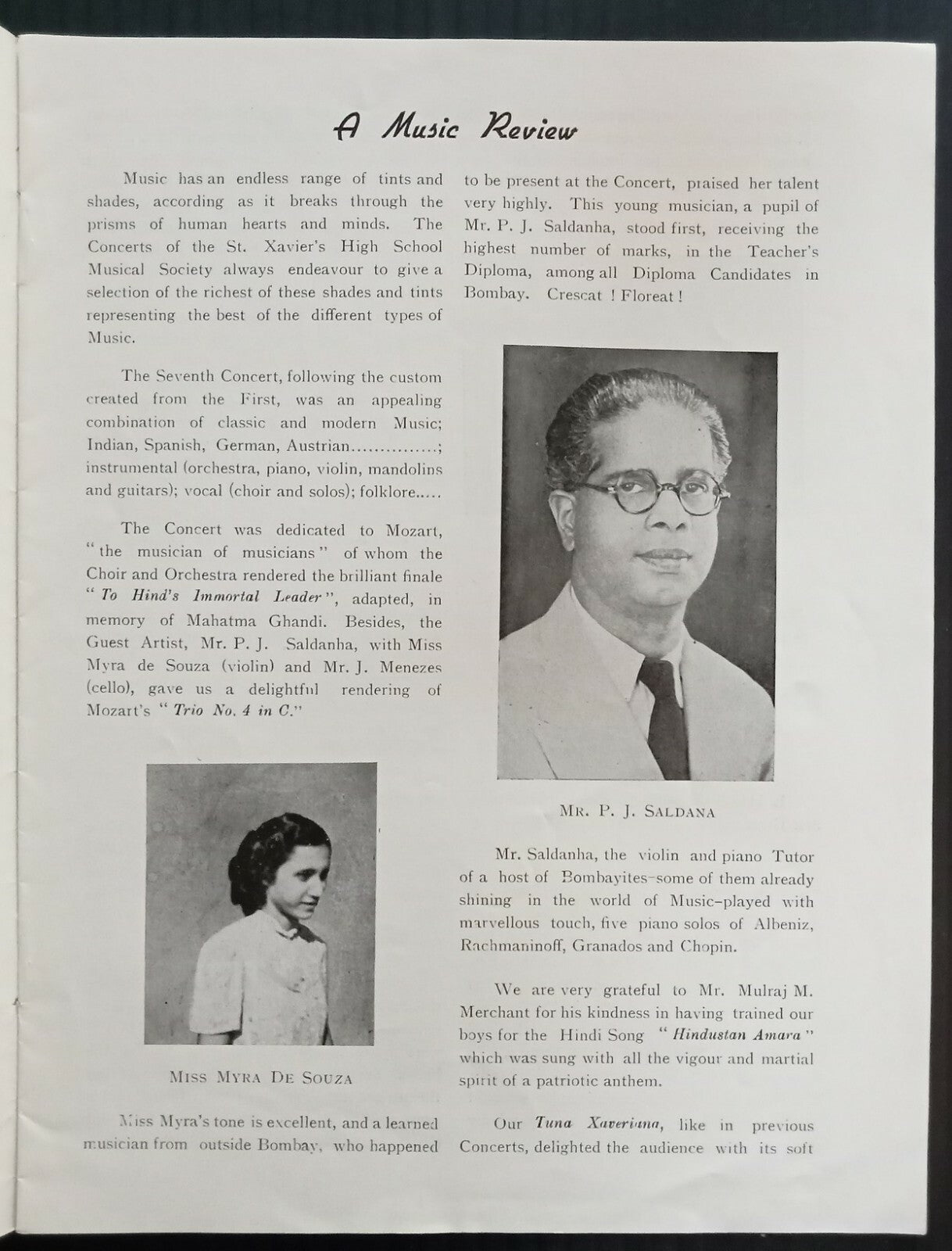 AOP India MUSIC REVIEW ST. Xavier's School Musical Society Bombay 20 Feb 1949