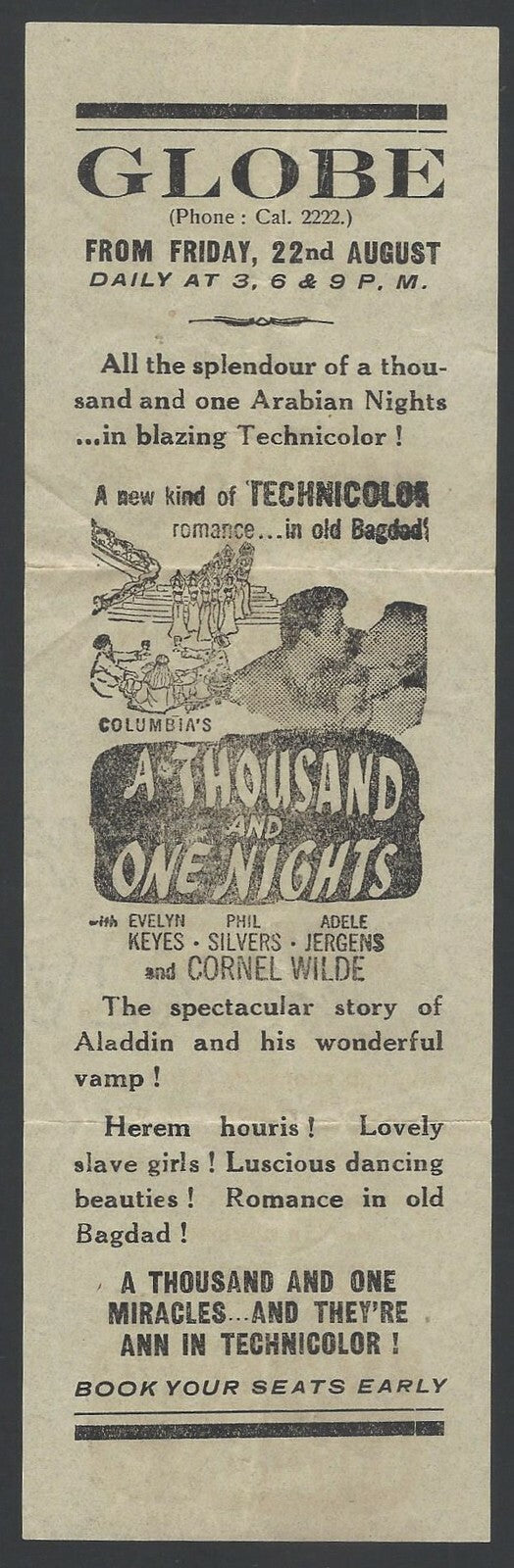 India 1945 herald / flyer for A THOUSAND AND ONE NIGHTS