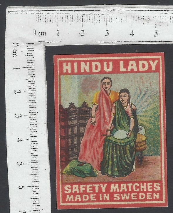 AOP India vintage matchbox label Hindu Lady Made in Sweden