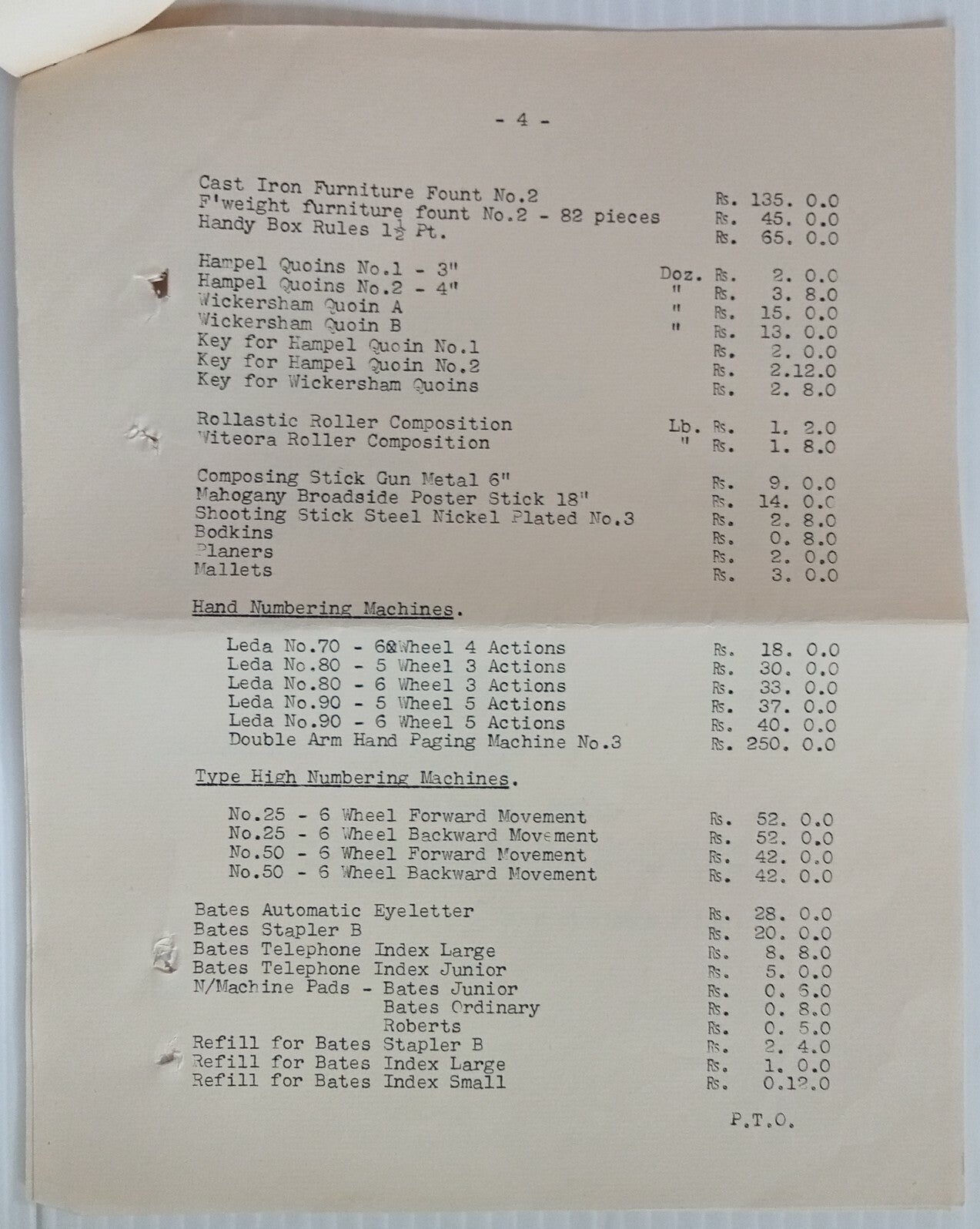 AOP India 1938 John Dickinson & Co. Printing Machinery & Materials price list