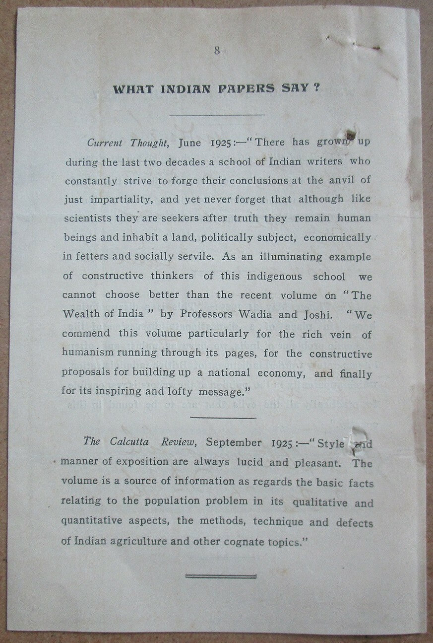 India 1926 letter signed author Pestonji Ardeshir Wadia + book ad