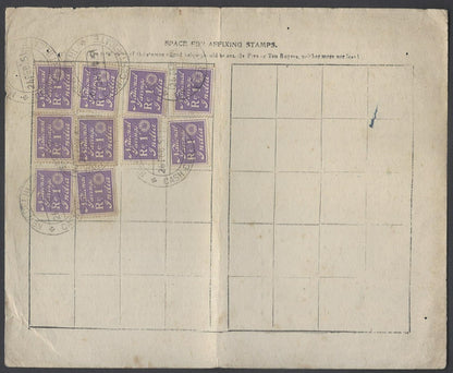 India National Savings card with 1947 NATIONAL SAVINGS INDIA stamps x 10