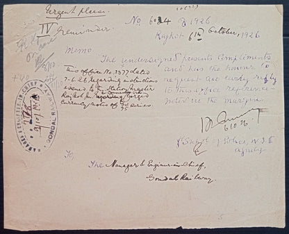 (AOP) India 1926 Official correspondence about FORGED CURRENCY