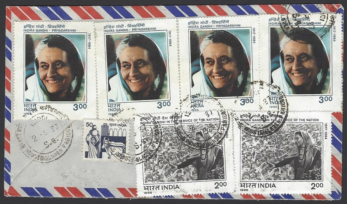 India Indira Gandhi mourning issues on registered cover to Finland