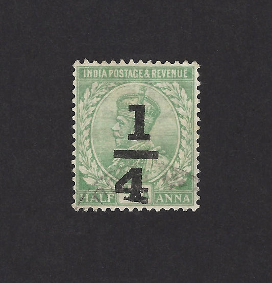 India KGV 1/4a on 1/2a with a distorted overprint