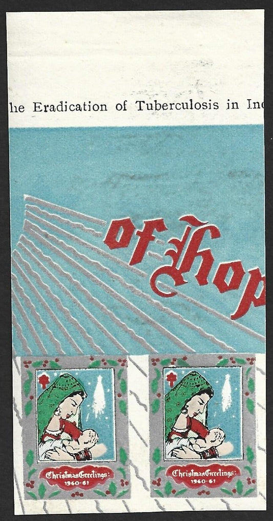 (AOP) India 1960-61 TB seal IMPERF PAIR MNH