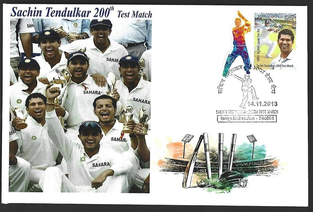 CRICKET India 2013 Sachin Tendulkar 200th Test private FDC with diecut label