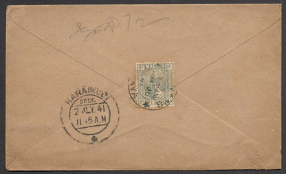 Malaya Perak 1941 censored cover Parit Buntar to India