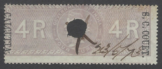 AOP India S.C. COURT CALCUTTA overprint on 1868 Special Adhesive 4R. Bft 55