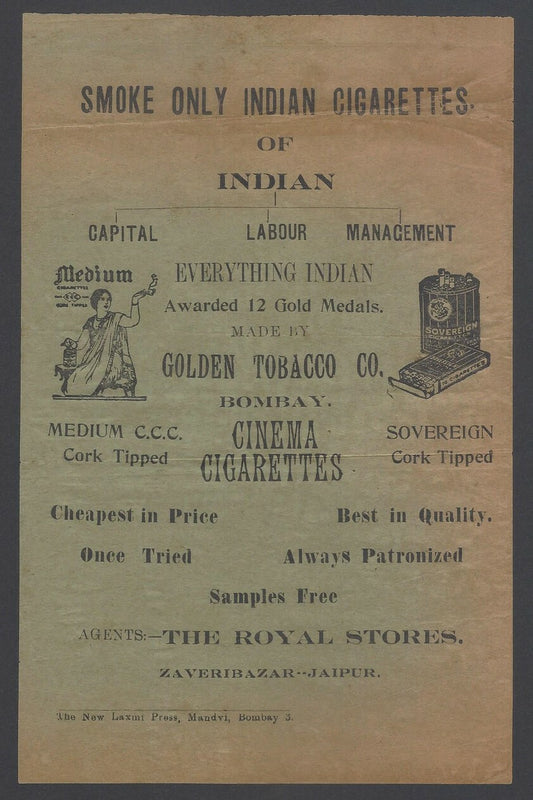 AOPIMT vintage Patriotic adv pictorial leaflet  SMOKE ONLY INDIAN CIGGARETTES