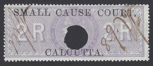 India SMALL CAUSE COURT CALCUTTA QV 1868- QV 2R on Sp Adh used. Barefoot #81
