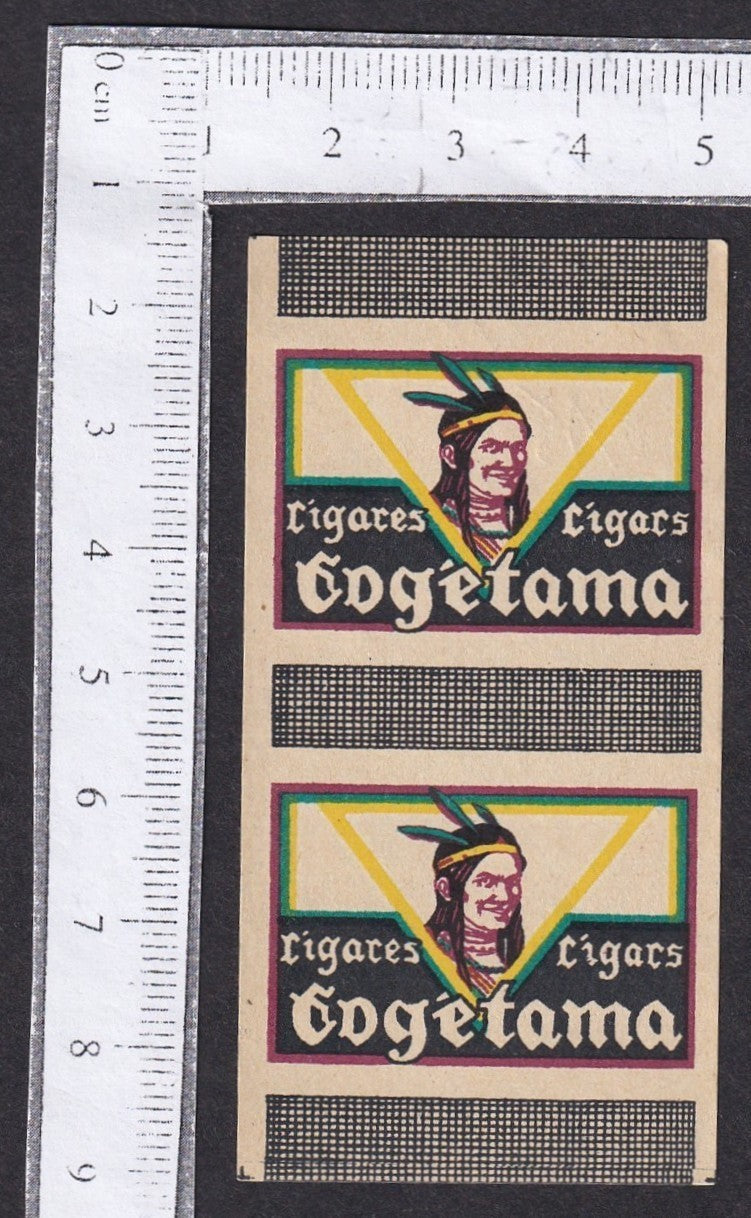 Vintage matchbox label GOGETAMA featuring a Native Indian