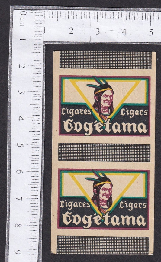 Vintage matchbox label GOGETAMA featuring a Native Indian