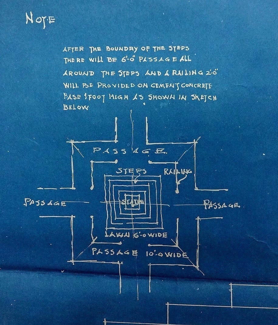 India 1928 blue print for a pedestal for a statue of Maharana Wankaner 20“x28”