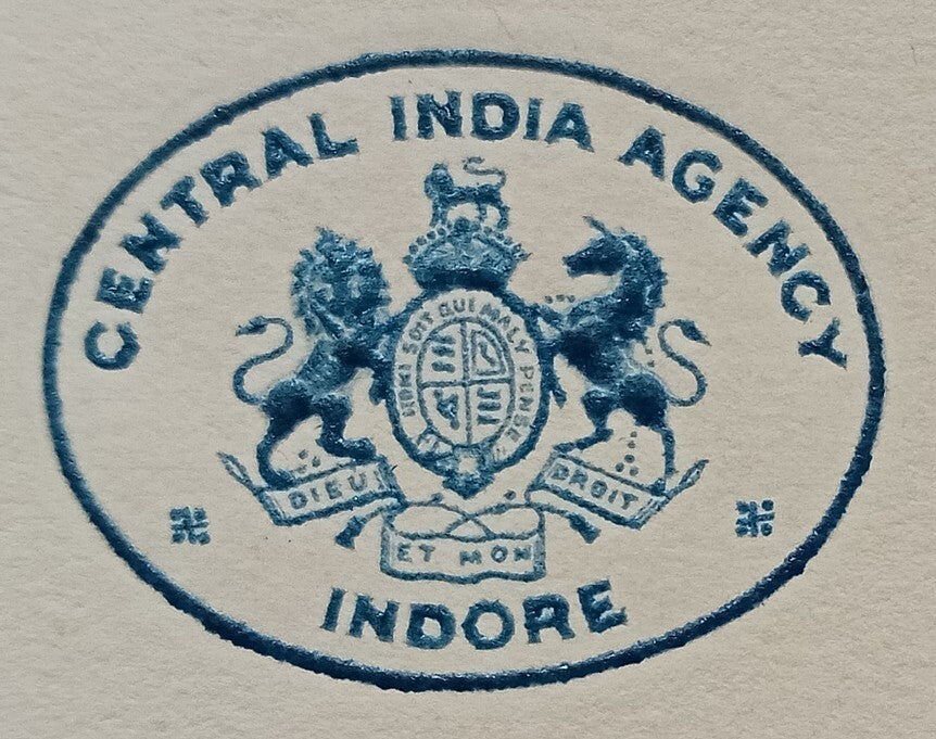 CENTRAL INDIA AGENCY * INDORE crested letter 1931 India