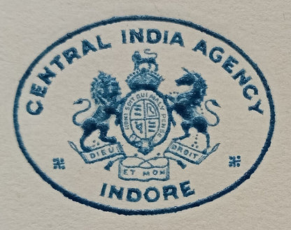 CENTRAL INDIA AGENCY * INDORE crested letter 1931 India