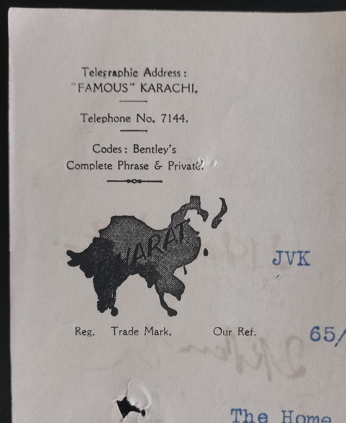 AOP India 1937 illustrated letterhead THE BHARAT CARBON & RIBBON MNF CO, Karachi