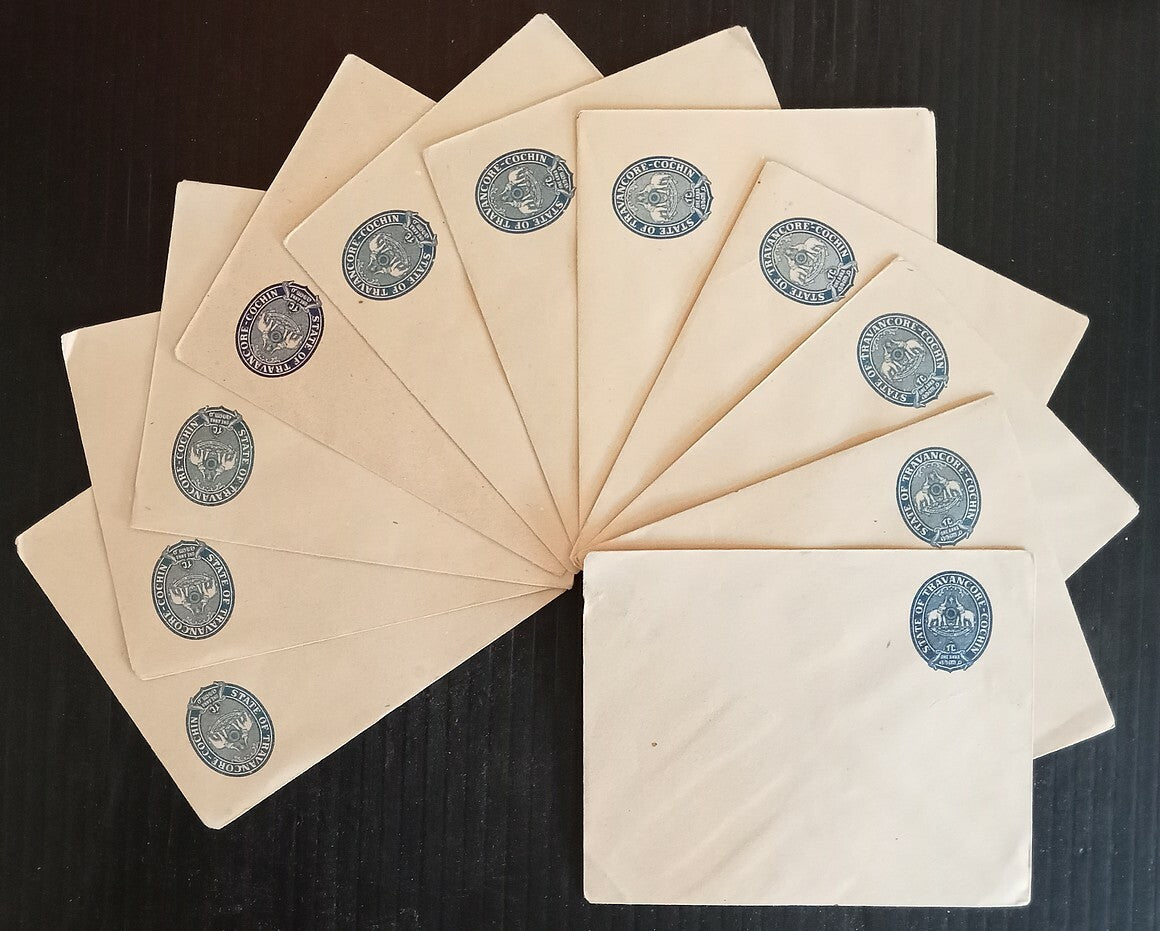 India Travancore Cochin State 1a blue postal stationery envelopes mint x 87