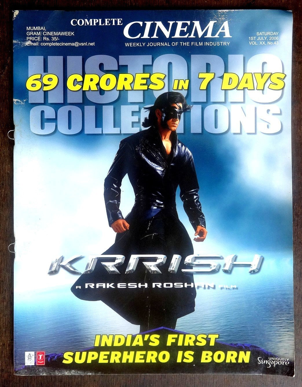 Bollywood Trade magazine COMPLETE CINEMA 21 July 2006 Hritik Roshan KRRISH cover