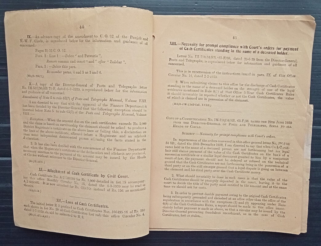 India 1939 POSTAL NOTICE several topics Interception of banned publications
