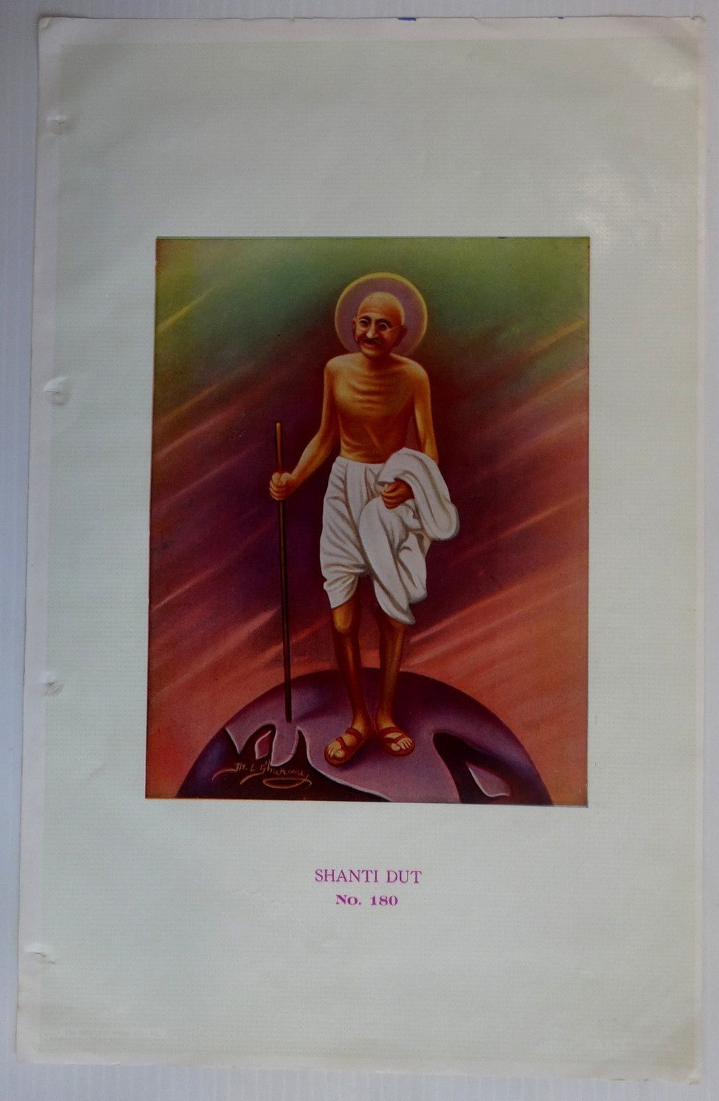 India vintage Calendar sample SHANTI DUT Gandhi Messenger of Peace 11.5” x 18”