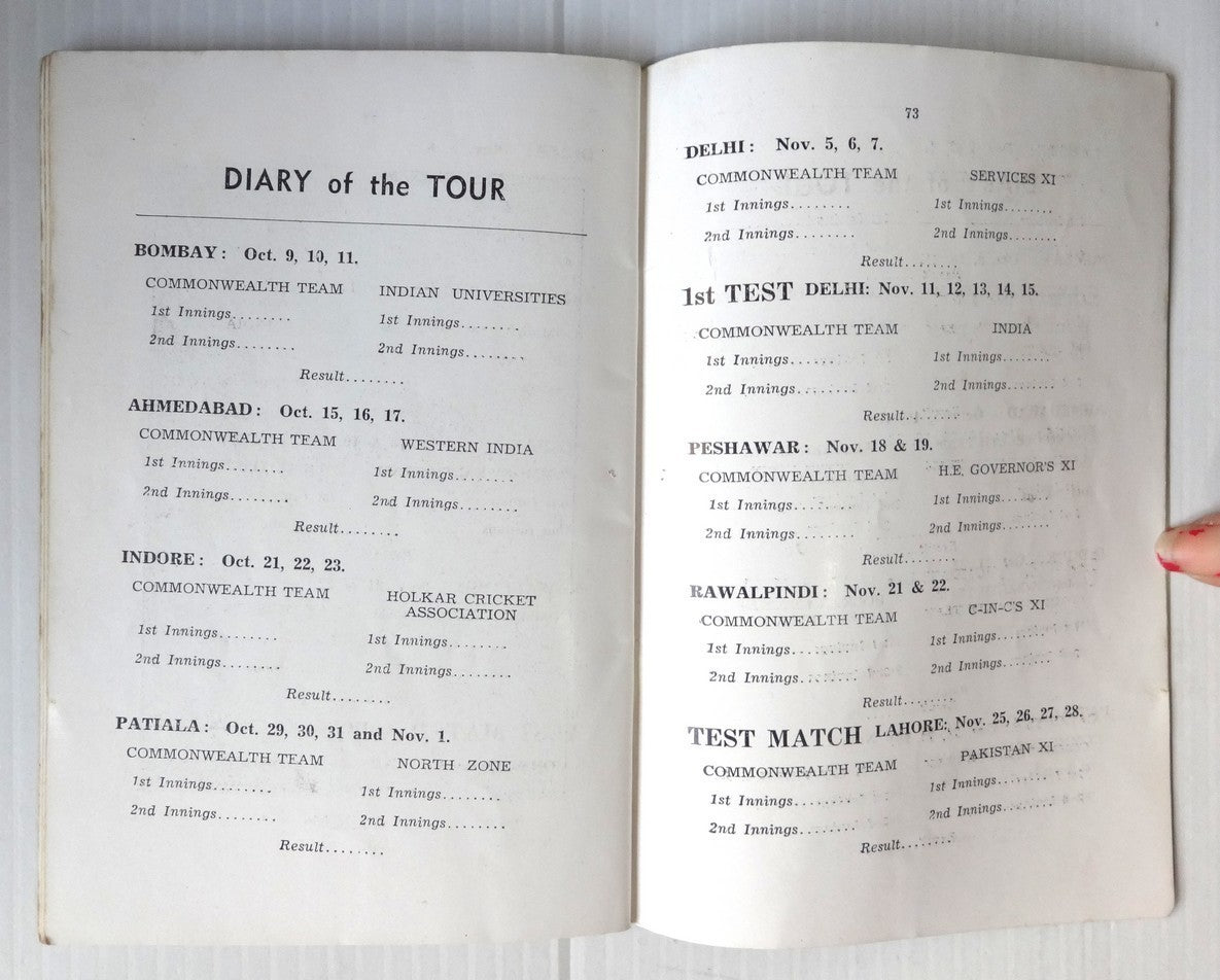West Indies Cricket Tour of India souvenir / programme 1949-50