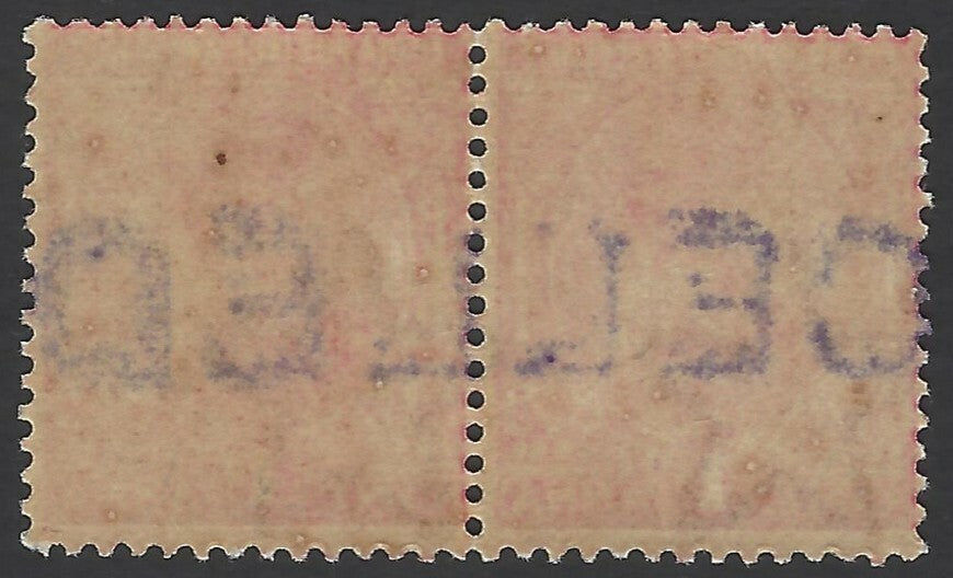 India KGV 1a red MNH pair with part CANCELLED overprint