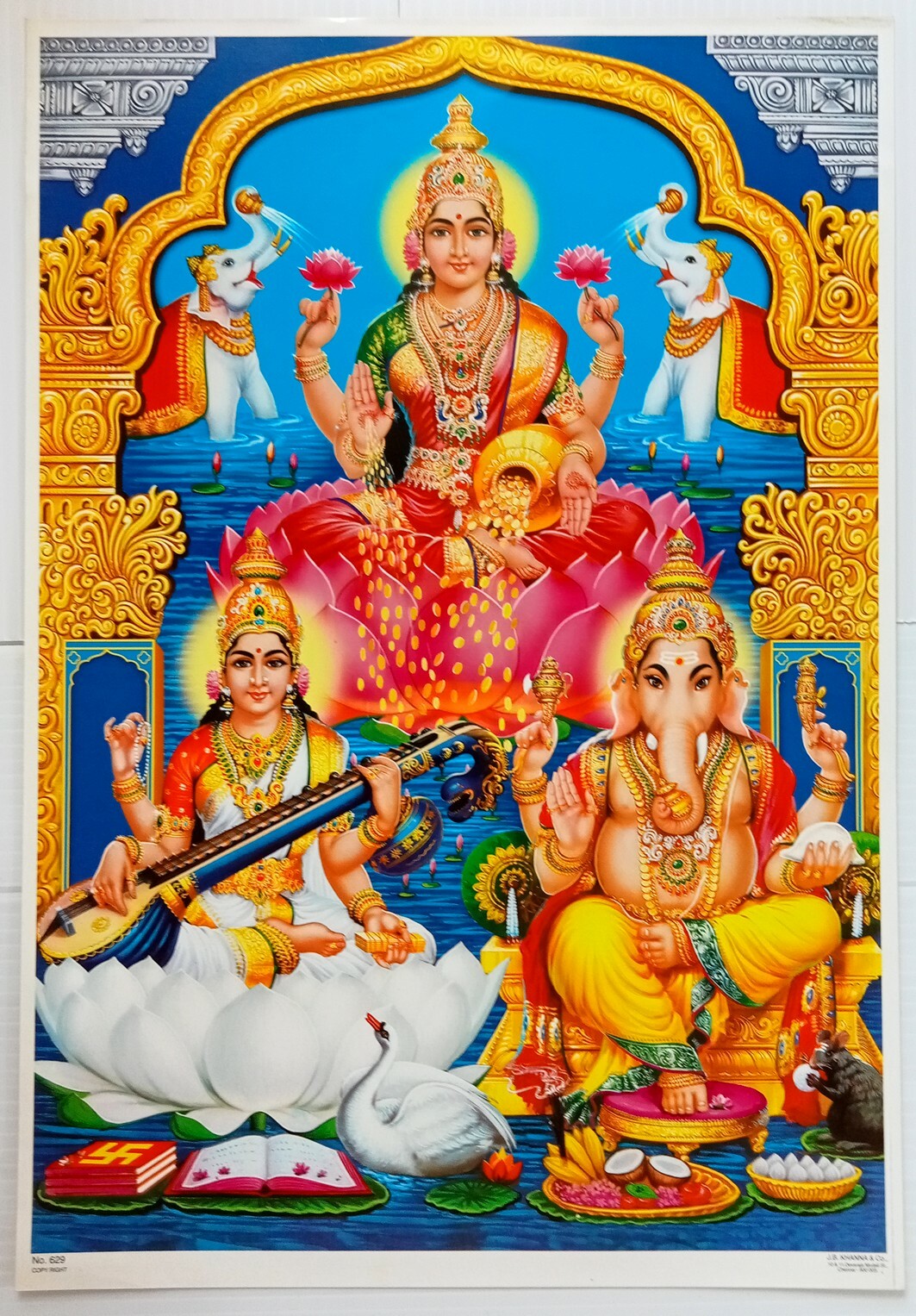 AOP India SRI LAXMI, GANAPATHY & SARASWATHI Hindu God Poster 49cm x 34cm R