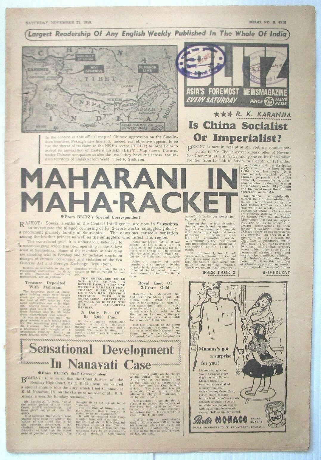 India Blitz 21 Nov 1959 issue IS CHINA SOCIALIST OR IMPERIALIST? see condition