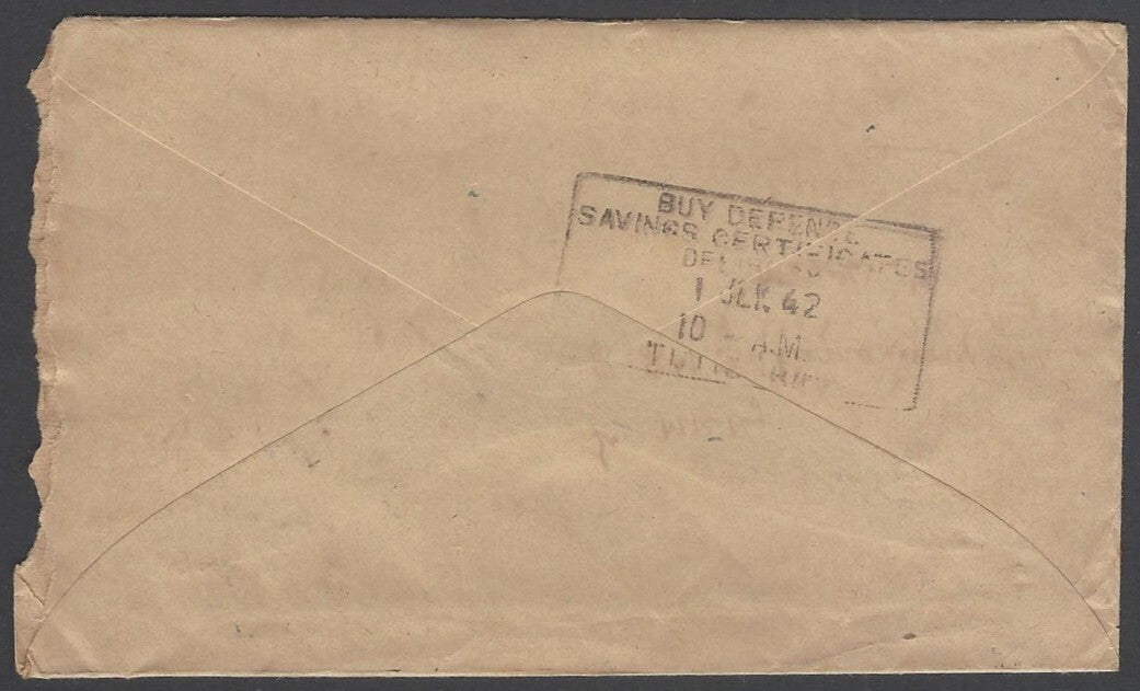 AOP Ceylon WW2 World War 2 censor hs on 1942 advertisement cover to India