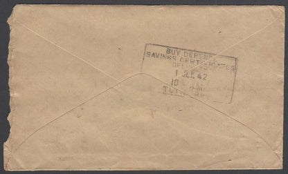AOP Ceylon WW2 World War 2 censor hs on 1942 advertisement cover to India