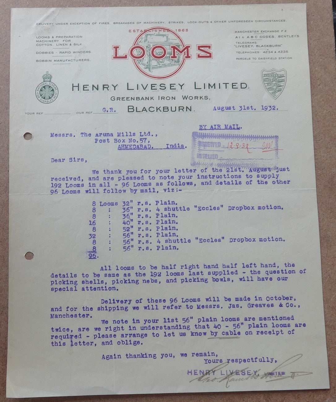 Illustrated 1929-37 letterheads to & from India (6)