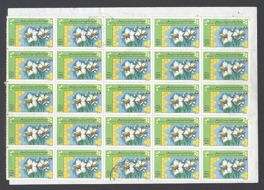 AOP Libya #1524 1995 Flowers 100d block of 25 on parcel card to India 
