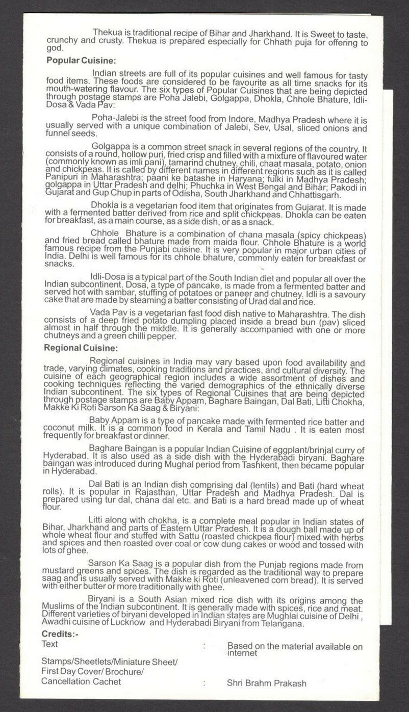 India 2017 INDIAN CUSINE set of 4 MS used on 4 information brochures