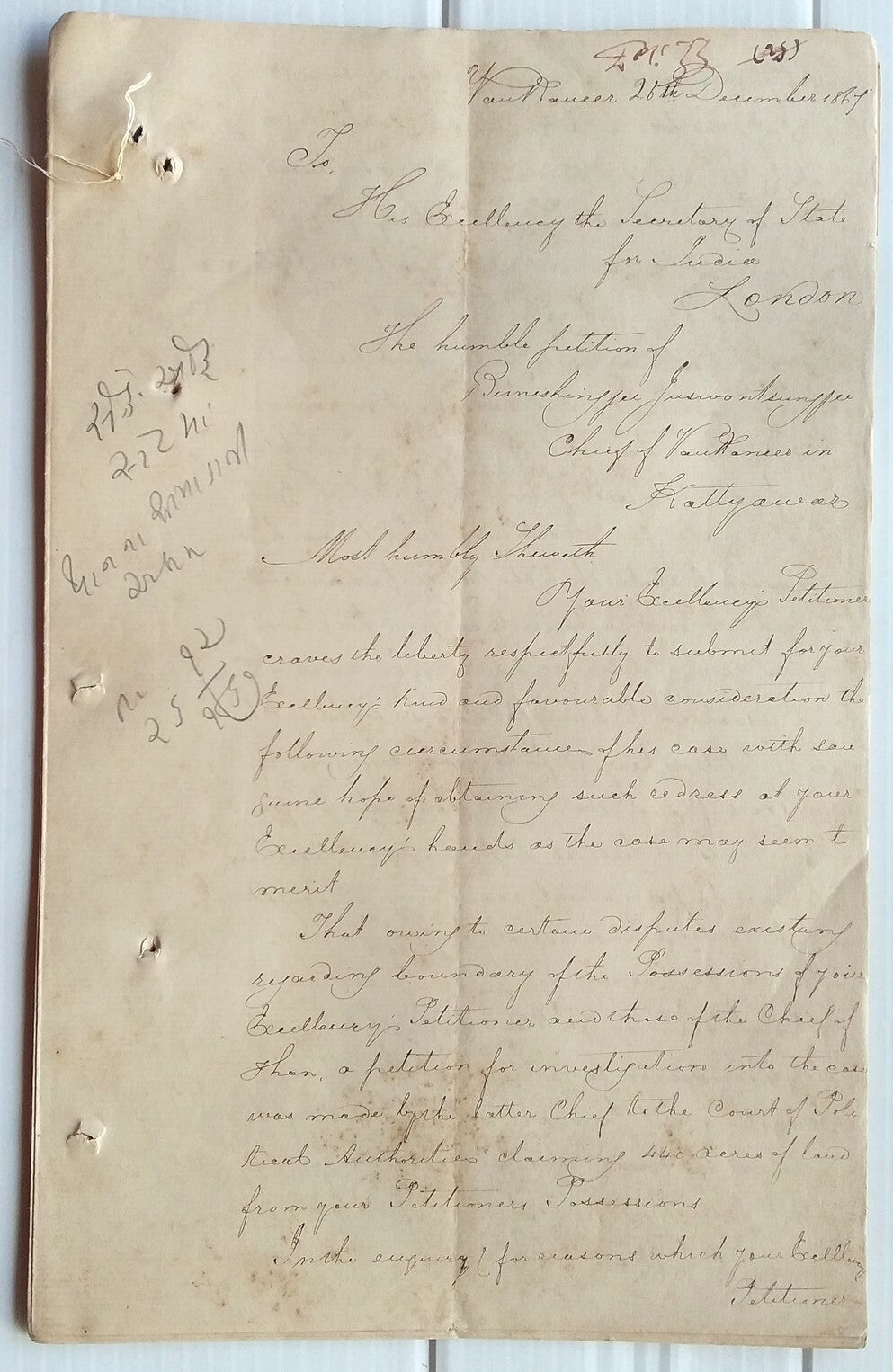 India 1867 correspondence to the Secretary of State for India, London, etc.